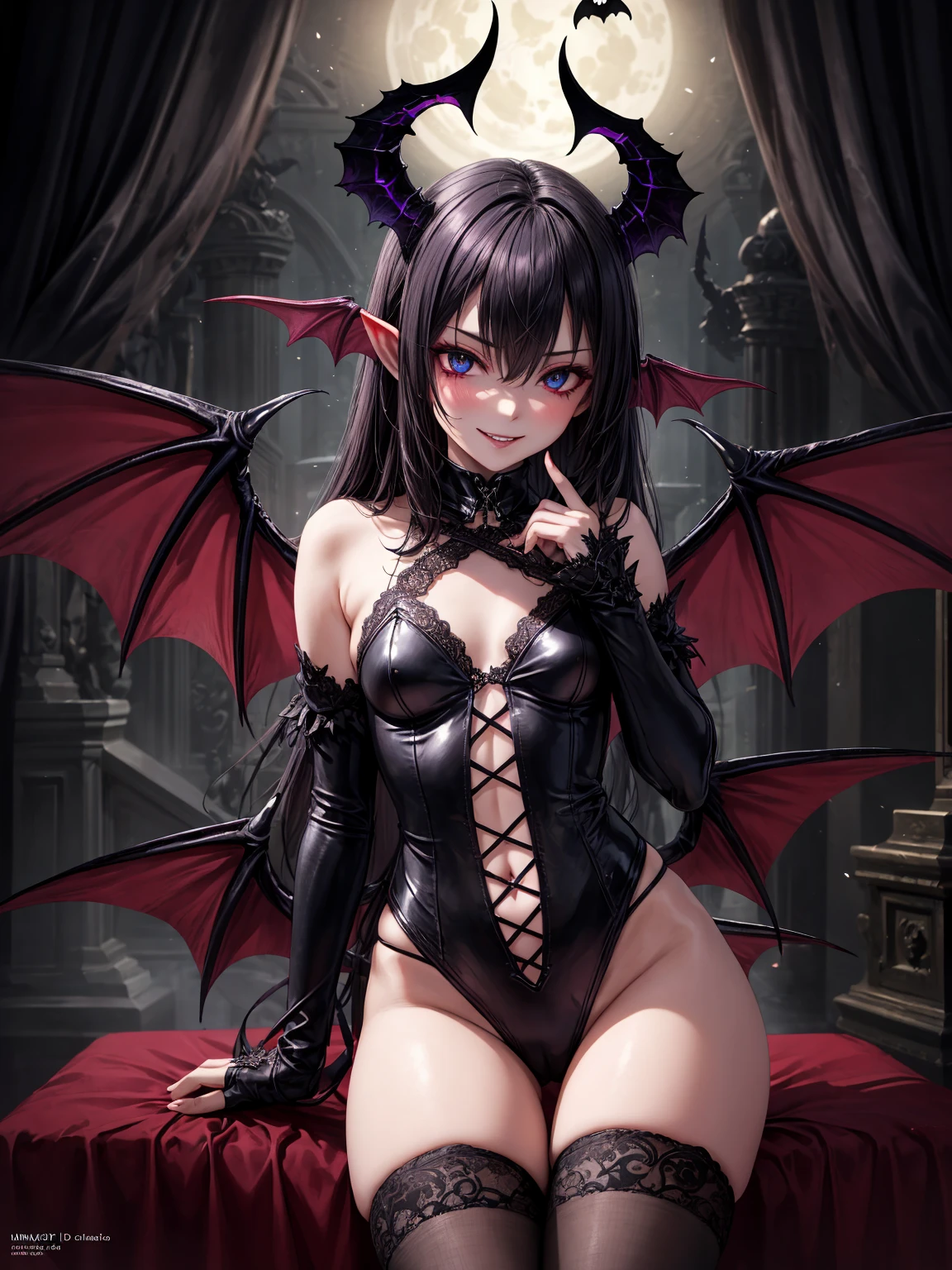 Highest quality,High resolution,1People Women,whole body,look up,sit,looking at the camera,Big eyes,Crying face,Tears,Stringy saliva,Open your mouth wide,Sticking out tongue,Flush saliva,Overflowing with saliva,Black Hair,Rainbow Eyes,Tears overflow,Dripping a lot of saliva,Drooling,Succubus,Morrigan Aensland,sexy,Muscle Exposure,Erotic,Alluring,Bat,