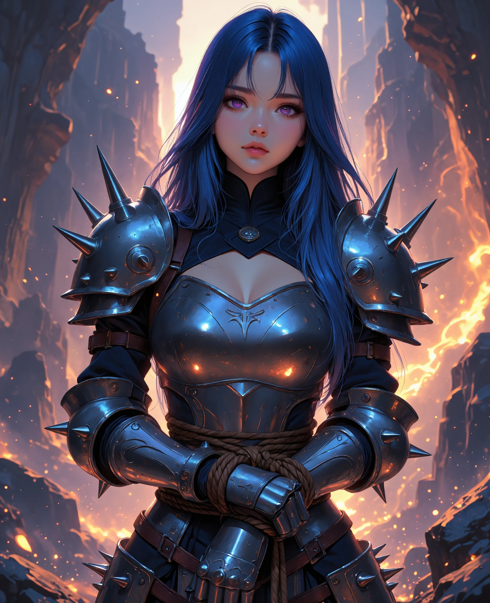 a beautiful female knight ready for battle, stands near her loyal car, a mature female paladin knight, holy warrior, ((full body: 1.5)), ((anatomically correct: 1.5)), (ultra detailed face: 1.5), ((best detailed face: 1.5)), dynamic eye color, dynamic hair color, dynamic hair style dynamic skin complexion, holding a radiant sword, holy sword, divine sword, wearing intricate armor, wearing high heeled boots, BREAK standing near her car, divine car, magical car, ready to battle car, car wreathed in flames, holy intricate runes, slick car, vibrant, Ultra-high resolution, High Contrast, (masterpiece:1.5), highest quality, Best aesthetics), best details, best quality, highres, 16k, (ultra detailed: 1.5), masterpiece, best quality, (extremely detailed) RAW, (ultra details, Masterpiece, best quality), rpg portrait, photograph, GlowingRunesAI_purple, faize