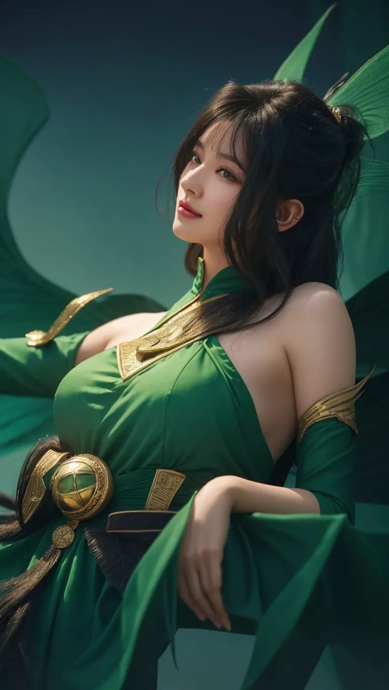 a woman in a green dress holding a sword in the water, ruan jia and artgerm, queen of the sea mu yanling, artgerm and ruan jia, ig model | artgerm, extremely detailed artgerm, trending artgerm, artgerm lau, japanese goddess, artgerm. anime illustration, by Yang J
