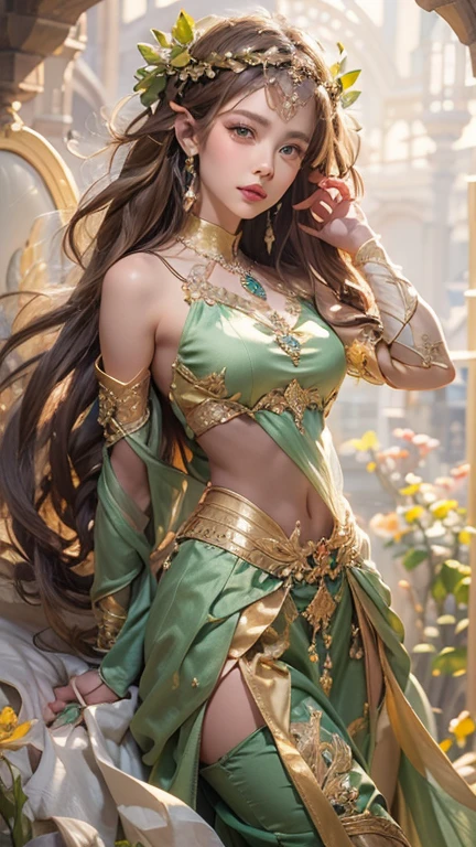 ((dynamic gesture,half body shot:1.4))(like real:1.5),((Beautiful, detailed face, Details Beautiful wide eyes, Green olive pupil 8K:1.3)), ((Masterpiece,Exceptionally high quality, Ultra high resolution:1.2)), ((realistic skin, The details are very detailed.:1.2)), (unity wallpaper 16k:1.1), (HD quality,HDR),((Style of the surrealist painters, a Masterpiece of ultra-realistic portraits, Great work of photography experts)),((Nikon d750f/1.4 55mm)), ((Dynamic angle,Professional level lighting, Physical rendering)), ((bright color)), (Beautiful and realistic Thai girls), (Sexy and attractive face, The body is perfectly proportioned.),((small breasts)), ((light brown hair,long hair )), ((Venus of the East)), ((princess thai:1.3)), (Gorgeous thai costumes with complicated details,Gorgeous dress,Beautiful gold ornaments, Complicated details,luxury jewelry accessories,beautiful edge, complicated details,Various gems:1.2),((Thai Buddhist Temple))