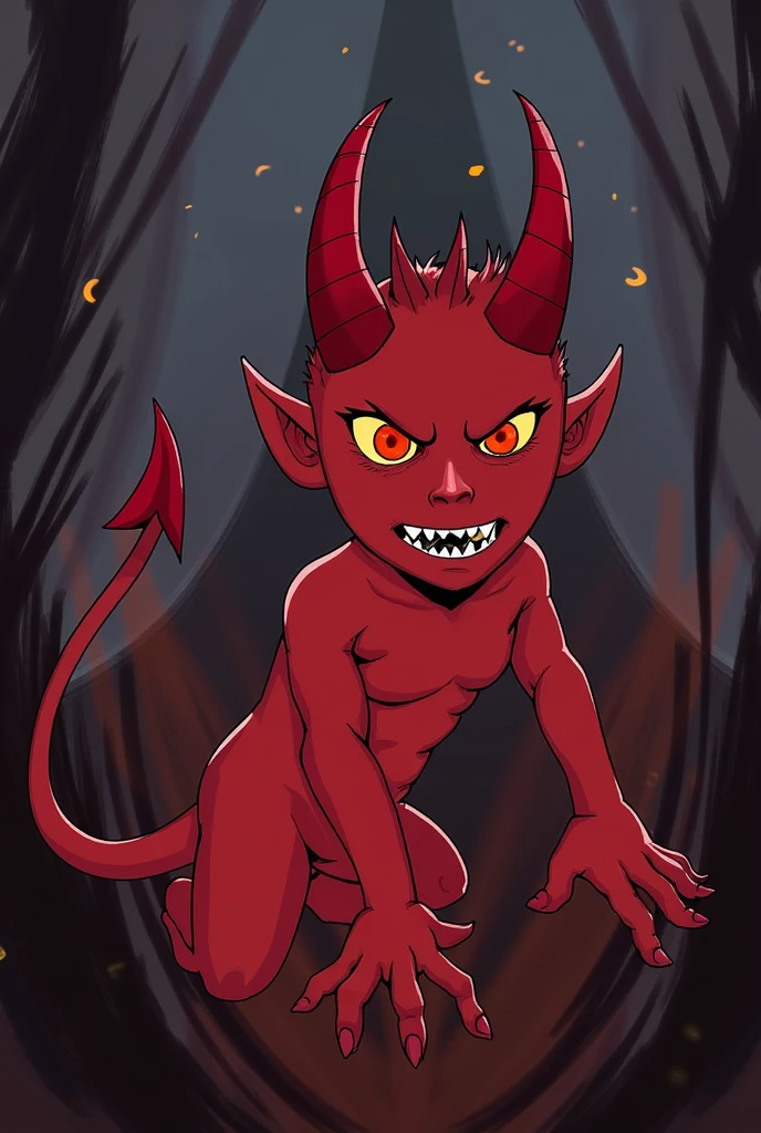 cartoon devil sitting looking straight serious