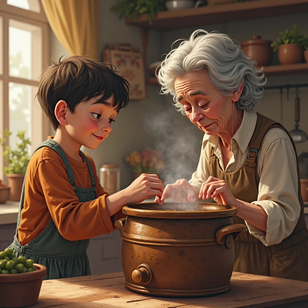 In a small village, there was a boy named ....Living with my old grandmother .
He is a good boy who likes to help his grandmother do all the housework.