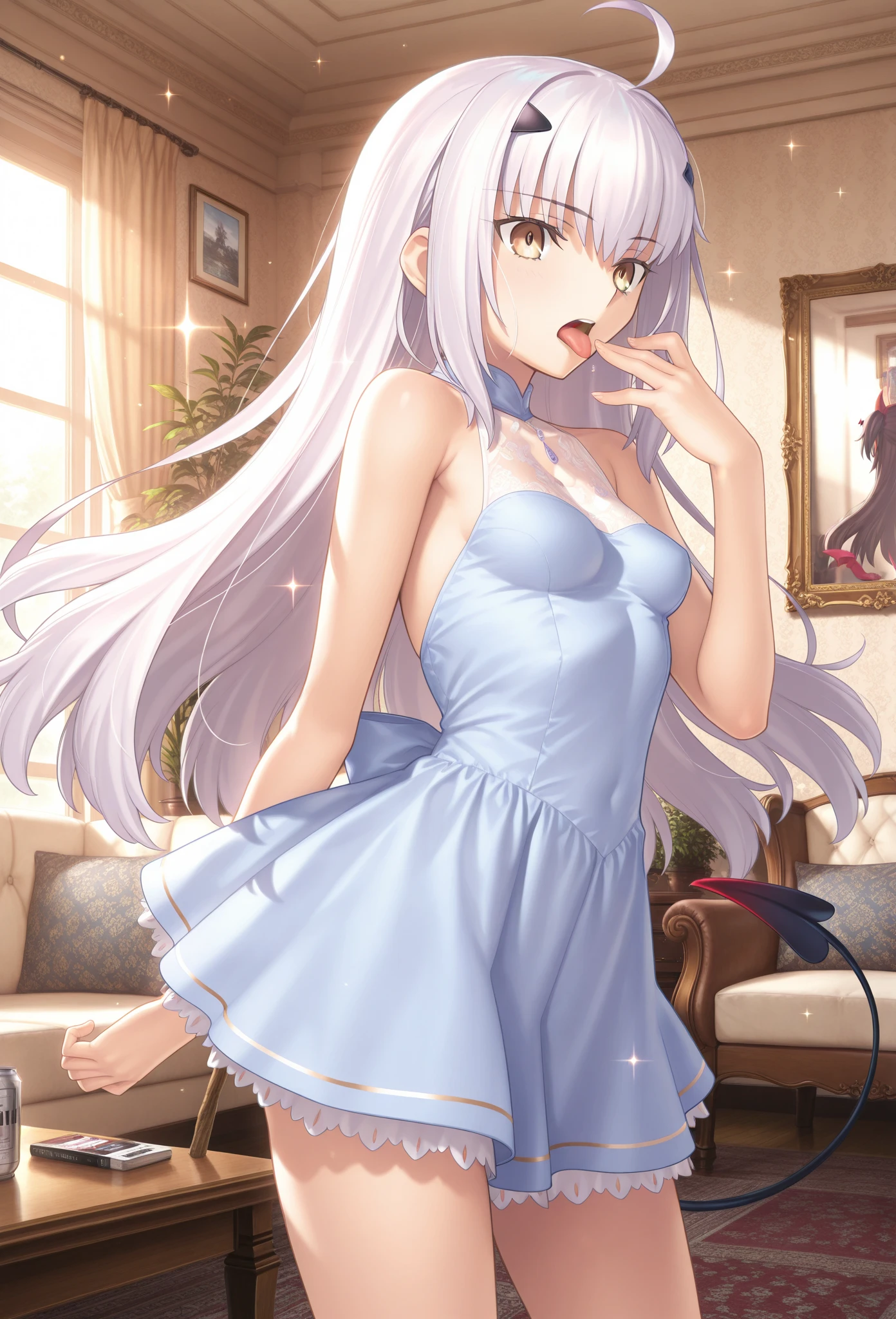 Browsing Caution,masterpiece,Highest quality,High resolution,Very detailed,Cowboy Shot, One girl,Long Hair,Gradient Hair,Flat Chest,blue eyes,Heart Pupil, Young Girl, , he is short, Black choker,(High Quality Sexy Dress), jewelry,Ecstatic expression,Love Hotel at Night,Luxurious Room,Sexy pose,Seduce, Sex Appeal, Turn your back