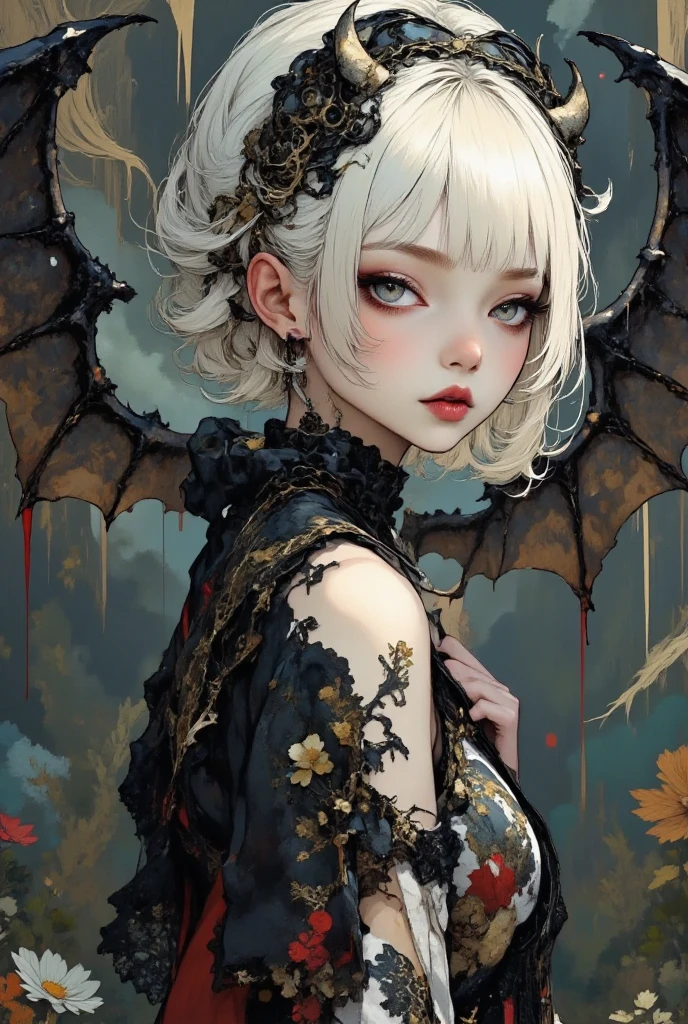  ((best quality)), ((masterpiece)), (detailed), 1girl, Character design, female, dynamic poses, long white grey hair, grey white eyes, very skinny, detailed, best quality, no accesoires around the neck, no shoes, prominent collarbones, skinny arms, flat stomach, visible hip bones, full body, blank white background, plain background, white background, red and white clothing, Bloodborne inspired, occult aesthetic, occult, detailed and intricate steampunk and detailed gothic, NSFW, Very dramatic and cinematic lighting, cosmic horror, grim-dark, side-lighting, perfect face, NSFW, Fluttering lace flared long knee length dress with frilly petticoats, knee length dress, pleated petticoats, petticoats gothic, complex lace boots, side-lighting, gothic aesthetic, wielding a mighty sword with mechanical components, mandalas, small breasts, a fairy, various different types of insect wings, NSFW, full body, whole body, body, plain background, white background, blank background, no background, white background NSFW, chains, full body, whole body, head-to-toe NSFW 
