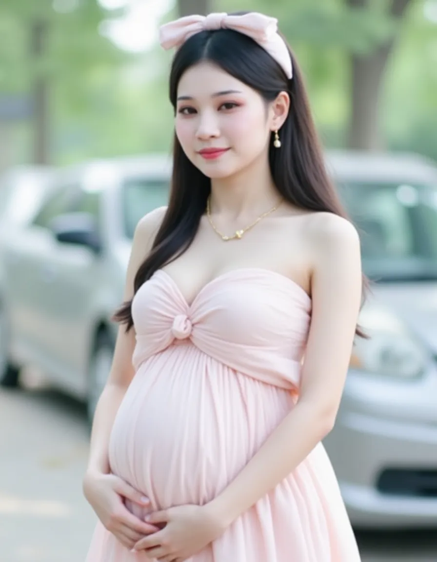 (Highest quality、masterpiece、8k、Best image quality、Hyperrealism、Award-winning works)、1 pregnant woman、(alone:1.1)、(1 photo:1.1)、(Lolita:1.1)、(Cute girl ornament:1.1)、(Girly cute lolita girl:1.3)、Girly big lolita bow、(Girly and cute lolita wave hair:1.1)、White T-shirt with elegant lace and frills、cover erect nipples, cameltoe, large breas, (Light pink long flare skirt, transparent, Light berry pattern.:1.2)、(The most natural slight pregnancy bump:1.2)、Large Breasts、(Beautiful Hiroshi々Standing elegantly on the smooth sand:1.2)、(vivid, clear,Ocean:1.2)、Beautiful surf edge、(Beautiful sunny sky:1.1)、(Beautiful thunderclouds:1.1)、Standing Elegantly、Look at me with your best smile、Accurate anatomy、Perfect Makeup、Long eyelashes、Glossy Lips、Ultra HD glossy skin、(Ultra-high resolution, bright and beautiful skin:1.2)、(very bright and vivid:1.3)、Ultra-high definition glossy lips、Ultra-high resolution beautiful teeth