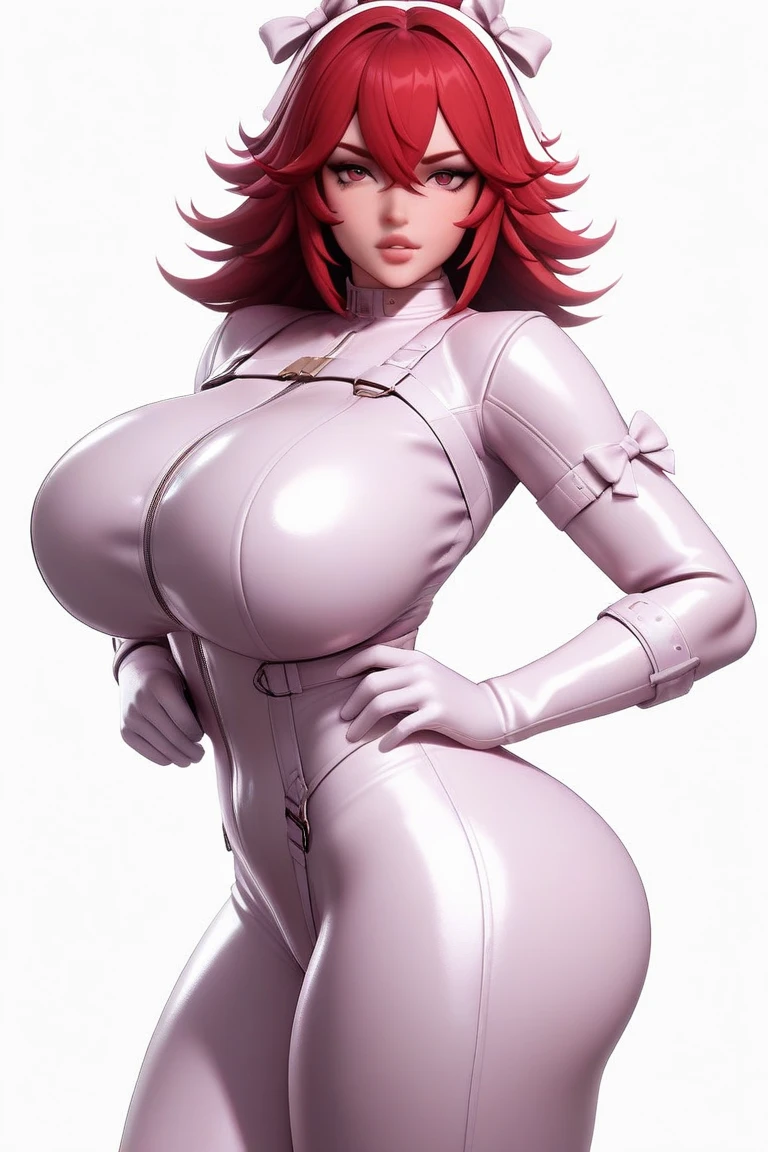 (cleavage cutout), navel exposed, Generate an illustration of a mature Orihime, ((hueco mundo outfit)),  orange hair ,  ((aletta ocean face)), de terno preto, (puffy shoulder pads:1.3), long hair, hair flows straight down, hair pins on both sides, (gigantic breasts:1.4), white outfit in anime format with a serious style, (black sash around waist), ((white dress)), black boots, gothic make up, masterpiece, ((dark lighting)), black background, (puffy lips),((slendered abs)), beautiful face,