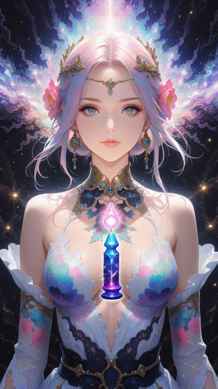 (cute girl:1.2),(petite:1.1),(full),torso,body,sfw,fine art,8k,ultra-detailed,highres,(best quality, masterpiece:1.2),volumetric lighting,focus,colorful,paint,illustration,((extreme details)),glow,impossible figures,paradoxical art,paradox,impossible geometry,hypercube,abstract fantasy castle,Beautiful Psychedelic Trippy White Intricate Detailed Elaborate,Style-Glass,