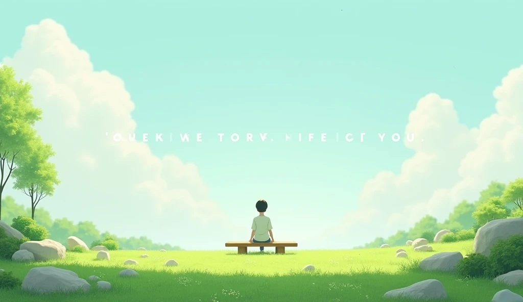 A boy stands alone in the ocean. M GIFT will be written on the T-shirt. And there will be gift boxes all around. Behind will be a mysterious forest