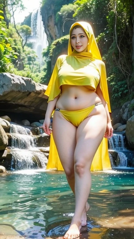 A Beautiful Girl,pregnant (long-haired), ((bikini,silver,merah,kuning,pingk,biru,putih, thin, Thai pattern drawing, bathe)), thick body,curve body,bbw bodt,((enormous breasts, Beautiful breast, Plump)), (ผอมthin, slim, flat stomach), (elongated legs), waterfall, stream, river bank, natural