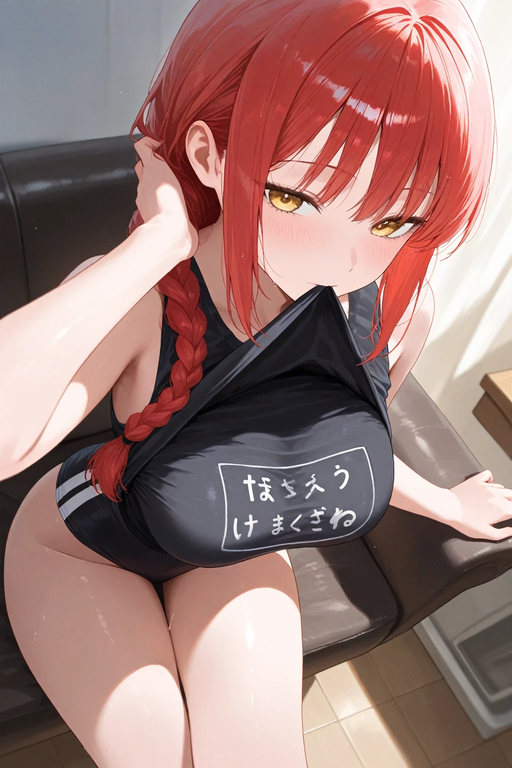 (8K,Highest quality,masterpiece:1.2),(detailedな瞳),(detailed),(detailedな手指),High quality CG Unity 8k Huge file size,Two arms、Two hands、Ultra fine,High resolution,Beautiful Eyes,woman、Ray Tracing,Dramatic Shadows,delicate,Hyper Detail,((Volleyball Player))、Bloomers、Red Hair Long Hair、gigantic breast、Big Ass、Big thighs、(Very wet)、Cowboy Shot、Blushing、(Facing the front of the body)、((squat))、very hot、Sweat a lot、(((White Breath)))、(((Haa)))、Embarrassing、((View your viewers))、((Spread your legs wide))、(Keep your hands behind your head)、(I can see my belly button)、(Show your side)、Composition looking up from a little below.、(Simple Background)、Purse your lips