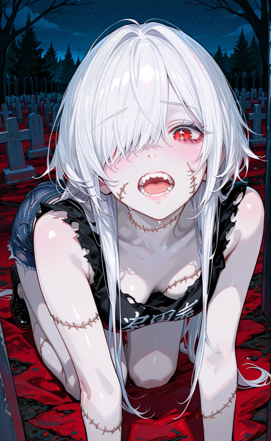 Zombie little girl，With vampire teeth，lie on the floor，Show crotch，white transparent，凸起sexy，There are on the street，watching，Spread the joy of leg presses，clothes in tatters，There are bite marks on the body，View from the side，pained expression，sexy，forward and backward，Half-kneeling position，There was blood all over his body，crazy，Bite marks all over the body，Skin changes，Growing claws，The protagonist is biting another little girl，Growing meat wings，Growing a meaty tail，Jack Shake