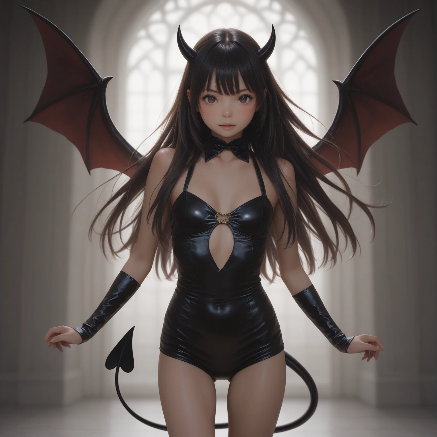Spread your wings and turn 10、Red eyes、Redhead、naked、Attractive face、Succubus Girl、Chibi Corner、Flat Chest、topless