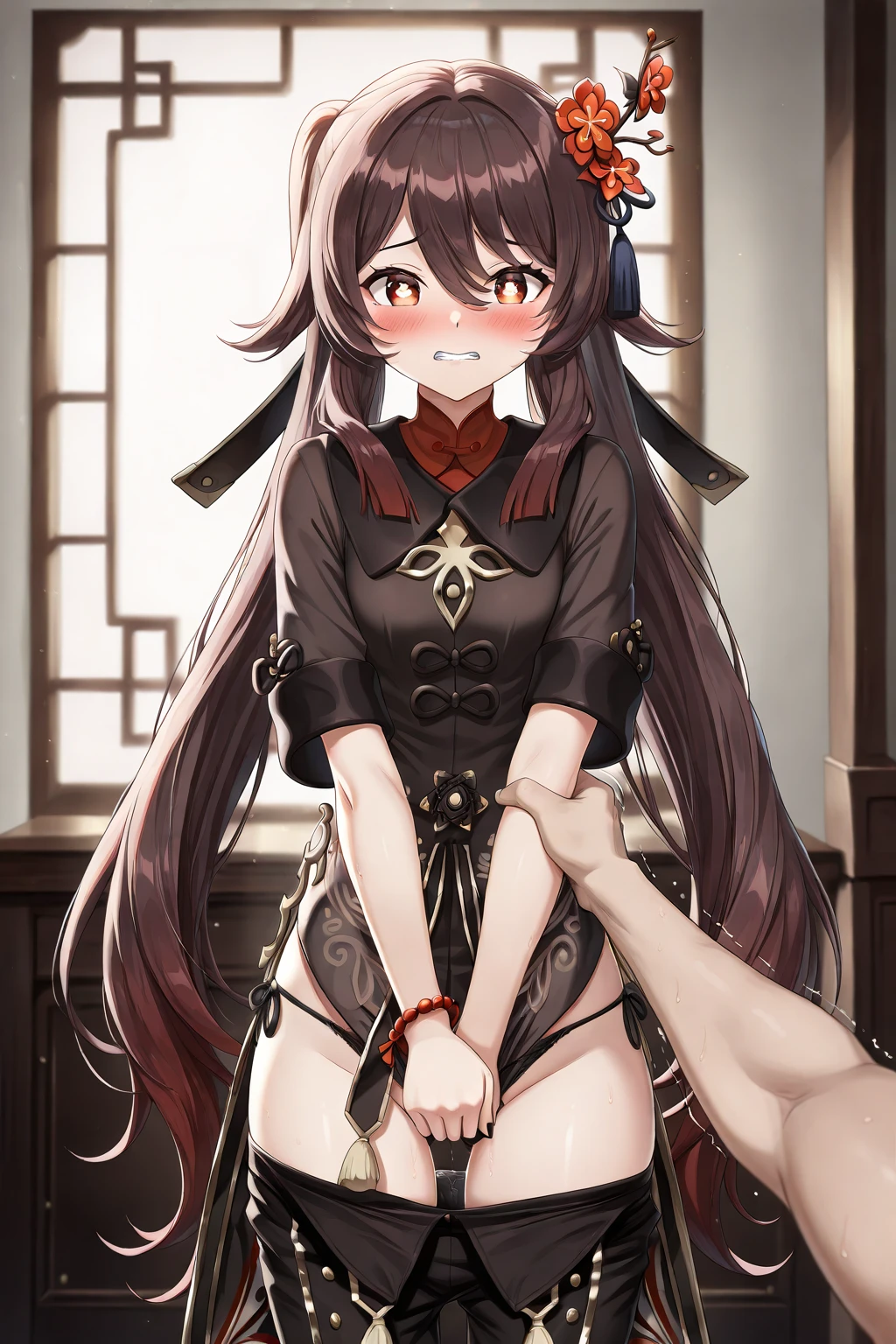 NSFW,What is being sung,(One girl:1.5),Nekone、Long Hair、Brown Hair、(Red Eye:1.3),(Prostitute:1.5),(slave:1.5),Iron Collar,ribbon、Animal Ears、Twin tails、ヘアribbon、Mole、目の下のMole、tail,High-quality lingerie,Embarrassed,blush,Frightened face,indoor,bedroom,(Perfect hands),(Perfect Anatomy),(masterpiece),(highest quality),Leg spread,(Seduce:1.5)