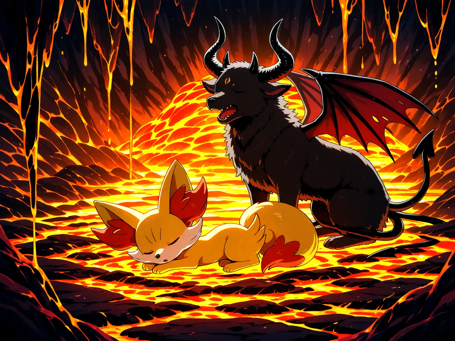 a horny male Zeraora sitting on a rock while having his penis sucked, 2 boys, full body shot, red hair, yellow hair, blue eyes, purple eyes, side view, from side, fellatio, penis in mouth, penis ballsdeep in mouth, penis balls deep in mouth, full length of the penis entirely hidden in mouth, full penis in mouth, entire penis in mouth, deepthroat, oral sex, blowjob, suck dick, suck penis, grab head, 2 boys, two boys, two males, duo, male male, ray tracing, bloom, lighting, reflections, high quality, detailed fur, 21 years old. two males, (Libido Boy), male Zeraora, male Zeraora, Zeraora, Zeraora fur, Zeraora Head, Zeraora body, (Zeraora body), yellow fur, (human body), (human skin), human boy, gay, erect penis standing in the air, veranda, forest, river, roots, dark, night, no lights, fairy lights, darkness, fireflies, blushing, heavy blush, blushing heavily, drooling, moaning, cum, cum in mouth, cum dripping from mouth