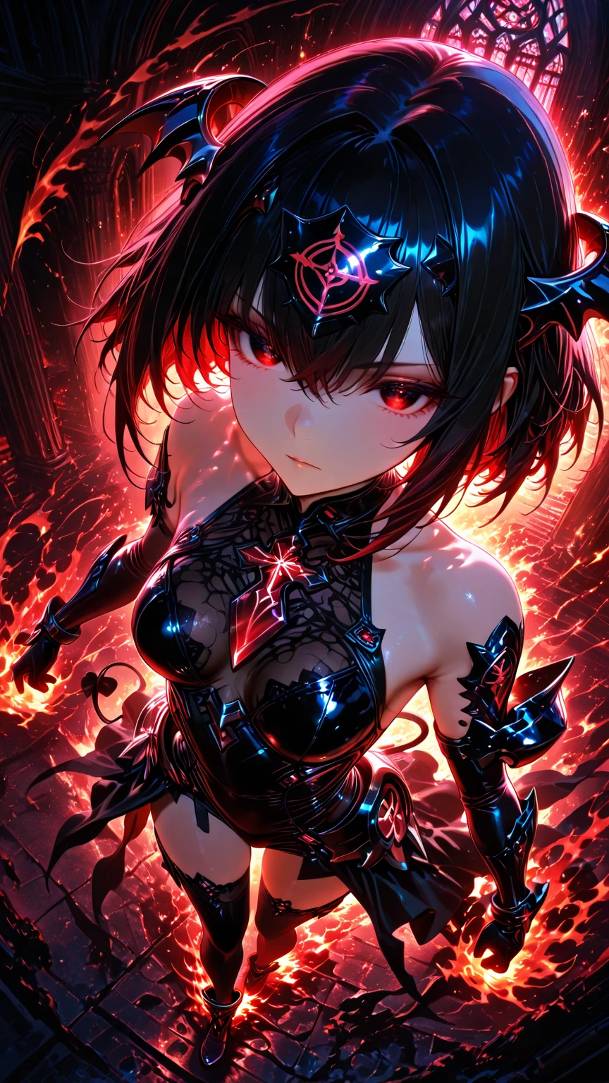 ((masterpiece、top-quality:1.5、a high chroma:1.5、ultra-detailliert、high-resolution illustrations:1.5、Ultra-high-definition CG、8k size wallpaper、offcial art))、((s fractal art:1.5))、(highly colorful:1.5),(front view:1.8),(1girl),(queen of darkness),(Cute little girl s:1.5)(Shining red eyes:1.5),(Beautiful face:1.5,Beautiful eyes:1.5)、(close to viewer:1.5),
(clear face:1.3)、(sexy body),((Detailed dark fantasy armor dress:1.5)),((intricate detailes,detailed dress)), (Beautiful dress in every detail),(large breasts:1.5),(Shining red eyes:1.2),(upper body:1.8)、(metal shine:1.5),Dark Fantasy,云、colourfull