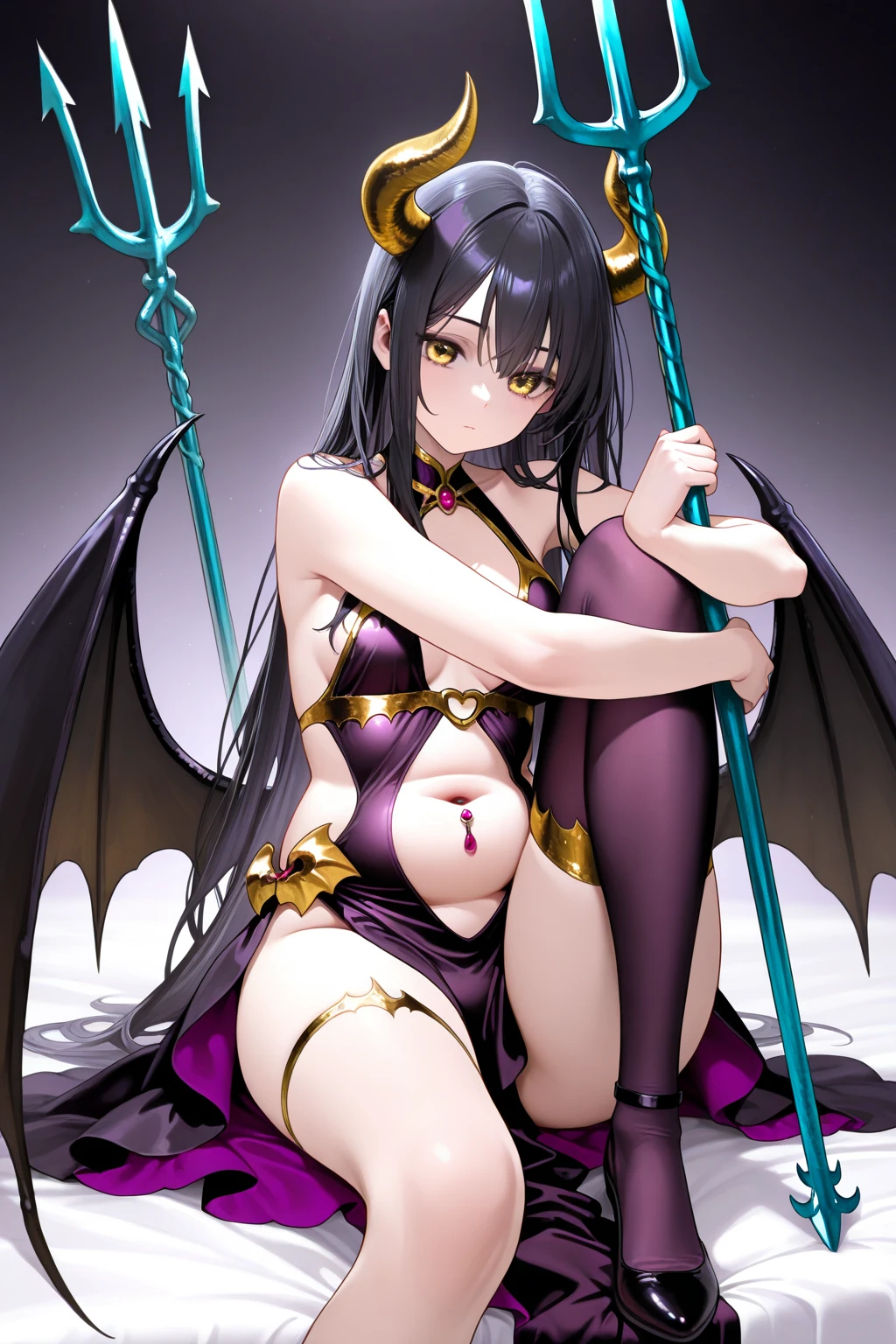 nude, small breasts, loli, dragon wings, garter belt