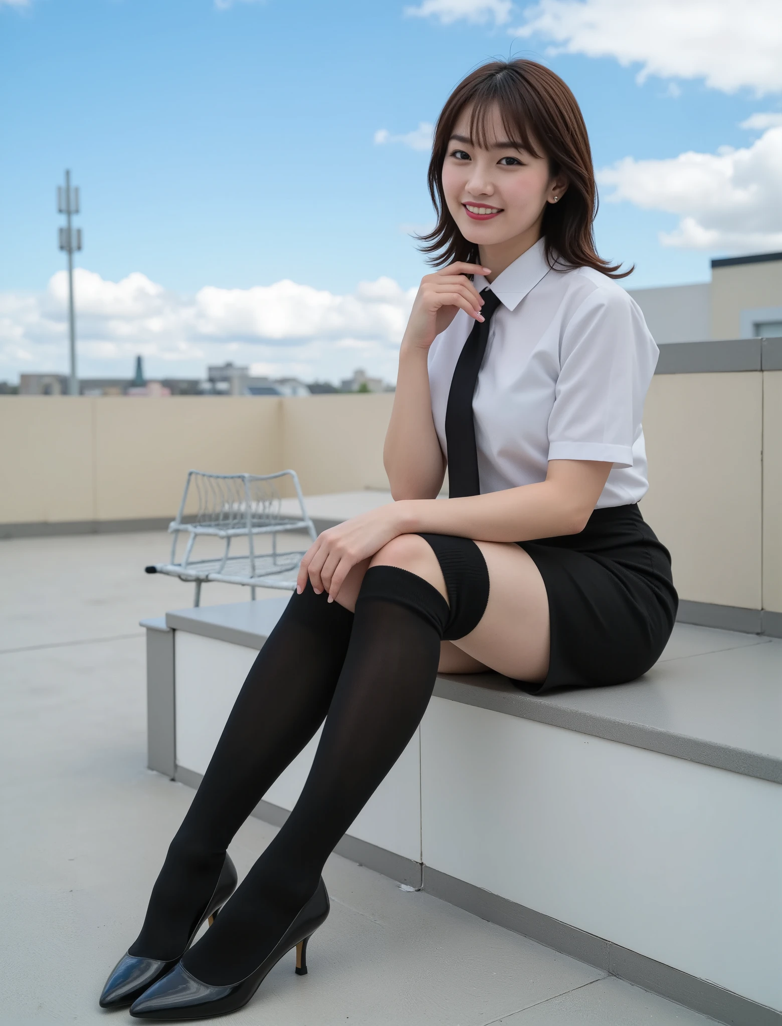 ( photorealistic :1.2)、 Full body photo 、socks を手で摘んでand smelling the smell of socksの臭いがくさい顔、 beautiful 日本人モデル、39; thick legs、 womanhood 、39; Office Uniform 、black high heels 、sock pickup、smile、 rooftop terrace overlooking the blue sky、I'm stretching my legs and changing socks Laundry Bench、When naked 。 super realistic thick black socks that reach below the knee 、 picking socks 、 beautiful 手と足、 ブラックハイヒールが beautiful 、can only be worn on one leg。Ultra Realistic Skin Texture、 beautiful 、 radiant skin with bangs。Beautiful thick and realistic black socks 。 socks、 A womanhood bank employee wearing black socks sitting next to me is sitting while sniffing socks。