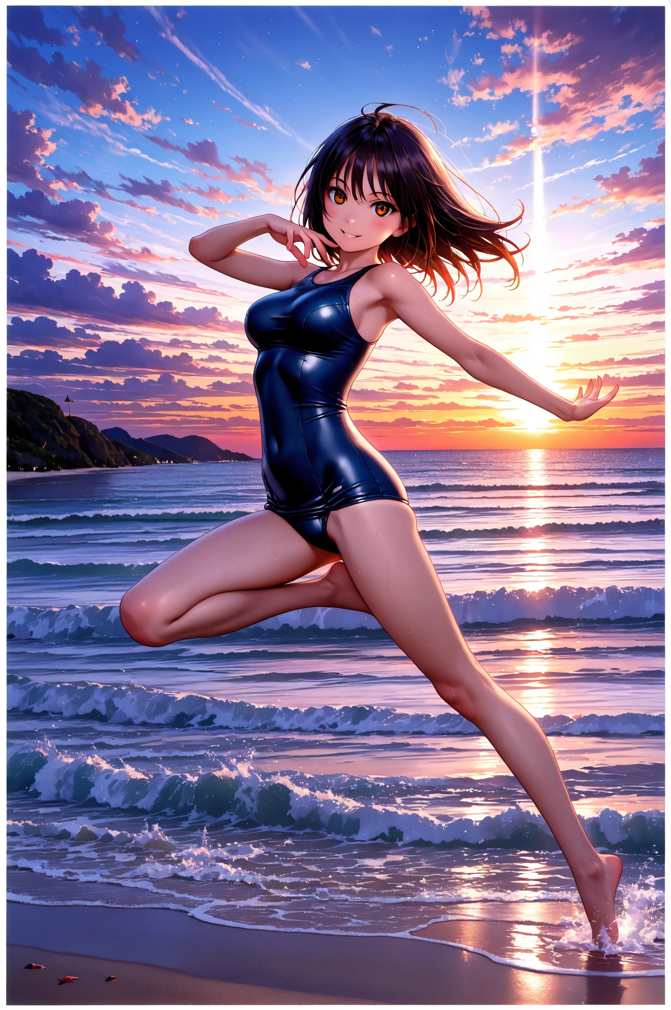 masterpiece, best quality, highres, 1girl, solo, superhero, leotard, blue and white leotard, bare legs, brown hair, short hair, brown eyes, hairband, medium hair, ribbon, boots, matching boots, blue boots, medium breasts, cowboy shot, standing, city backdrop, haruhi suzumiya, kyoani haruhi style, sleeveless, tornado spin, spin, twirl, wind particles, light particles, swirls, tornado swirls, super-spin, perfect arms, perfect legs, perfect hands,