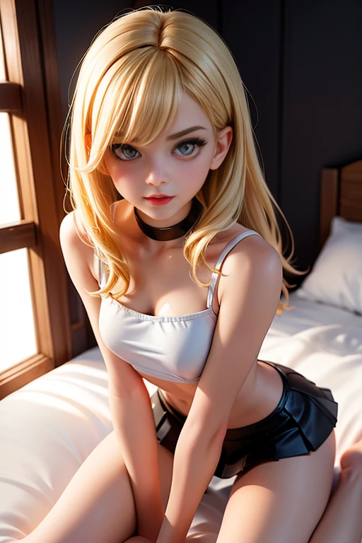 (obra-prima, melhor qualidade) 1.5, 1girl, solo, (sexy, mulher bonita, rosto perfeito, olhos perfeitos) , samus aran, vestido de couro longo, mostrando o corpo inteiro, deitada no quarto (olhos azuis, cabelo longo loiro)
