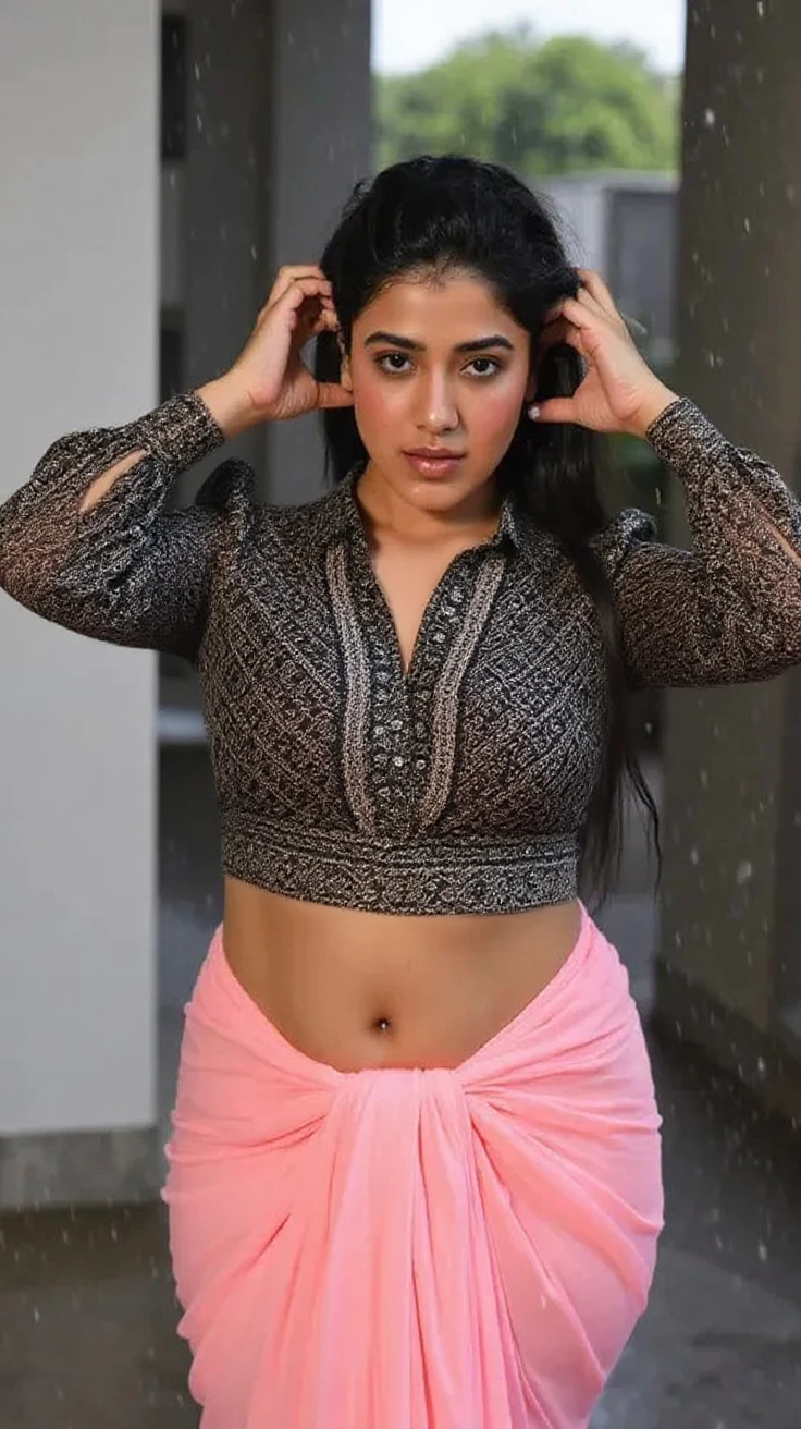 Trisha, face ,trisha krishnan,trks woman, (half body closeup),Best quality, ultrarealistic, ultra high resolution, 25 year old woman, average size, (((big cheeks, longer face))), fleshy , bedroom, selfie,(( beautiful fleshy face)), ((( ultrarealistic))), brown cotton shirt showing navel