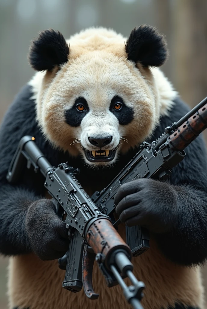 Giant Panda,Wearing military uniform,Very cool,The power is endless,fight,submachine gun