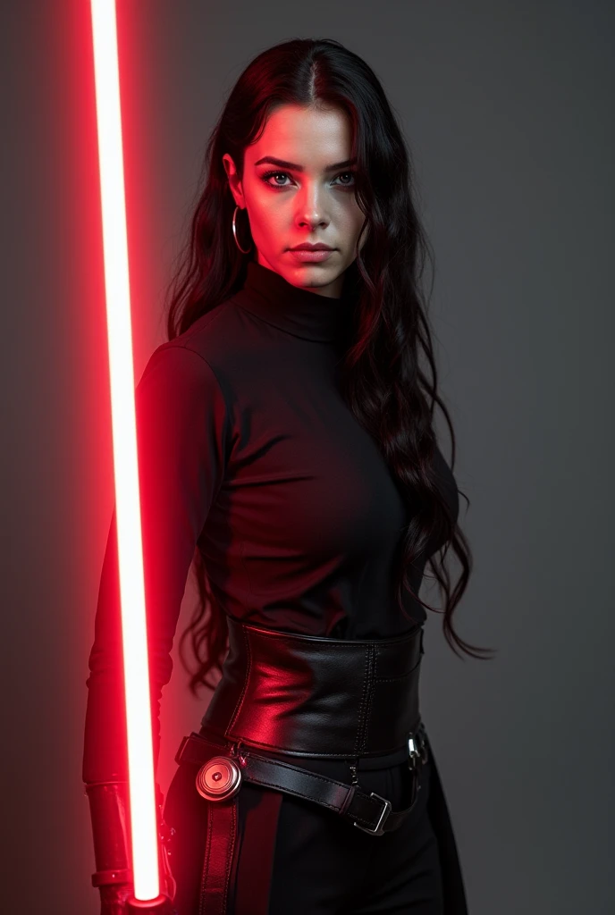 A black-haired brunette girl with red superpowers of total control surrounded by her uncontrolled power