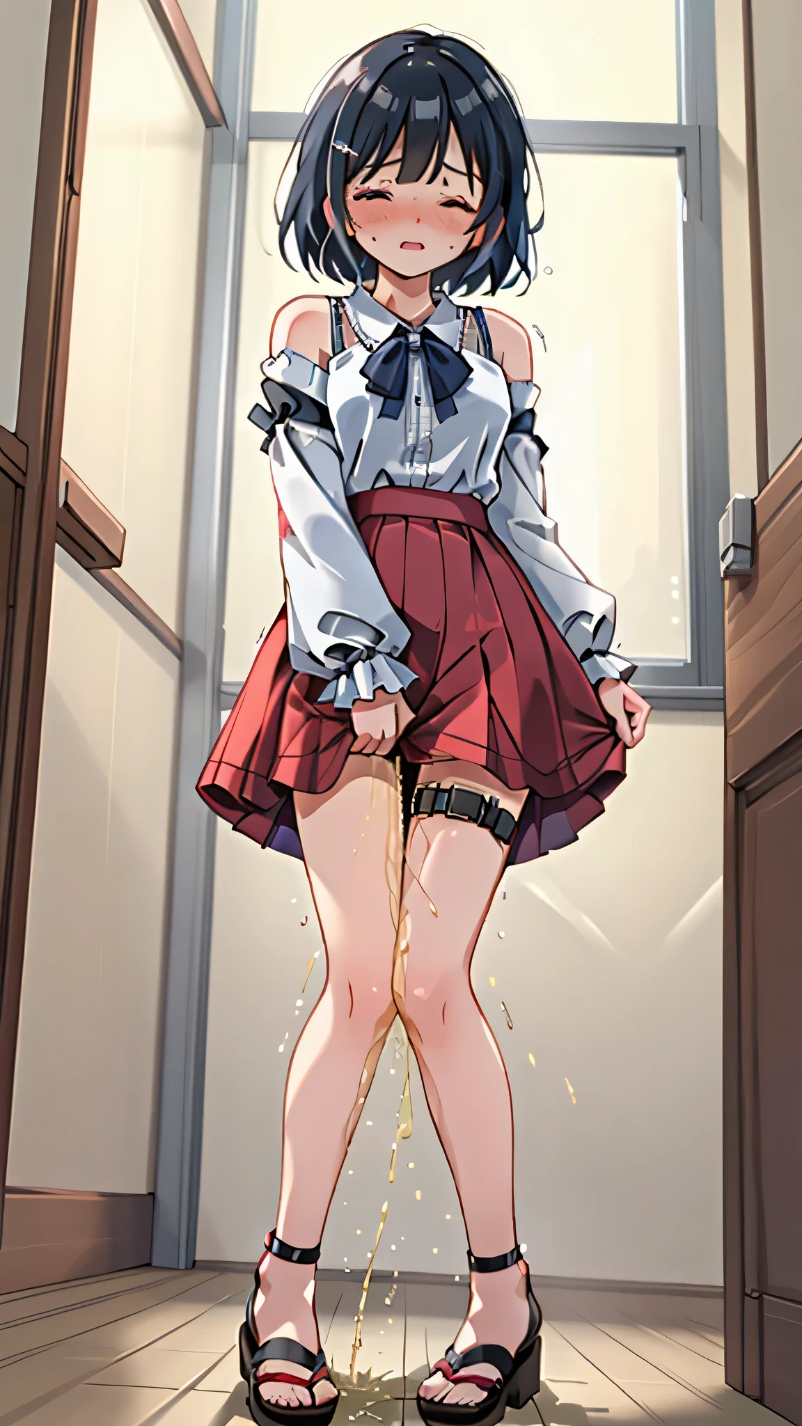 (8K, ultra-detailed, best quality, anatomically perfect body:1.5), (small breast:1.2), shiny skin, (1 girl), (have to pee:1.1), (urge to pee:1.2), (peeing self:0.8), (pp clothes:1.5), (very desperate to pee:1.3), (takes to bathroom), (waiting for bathroom with line), squatting, (Each one has a different blouse), (Each one has a different maxi layered skirt:1.4), petticoat, (Each one has a different short boots:1.1), (Each one has a different hairstyle), (knees together and feet apart:1.4), (Rub each other's knees:1.2), (leaning backward:1.3), (hand between legs), (holding the crotch:1.5), (orgasm:1.5), (blush:1.2), (embarrassment:1.1), (impatience:1.5), (flustered:1.2), (fidgeting around:1.6), foot stomping, flowing sweat, (erotic waist twist:1.3), (panting), (breathless:1.4), Erotic feelings, (close eyes, closed mouth:0.8), (orgasm), looking away, from side, low_angle_human, (upskirt:1.3), (wet panties:0.8), nsfw,
