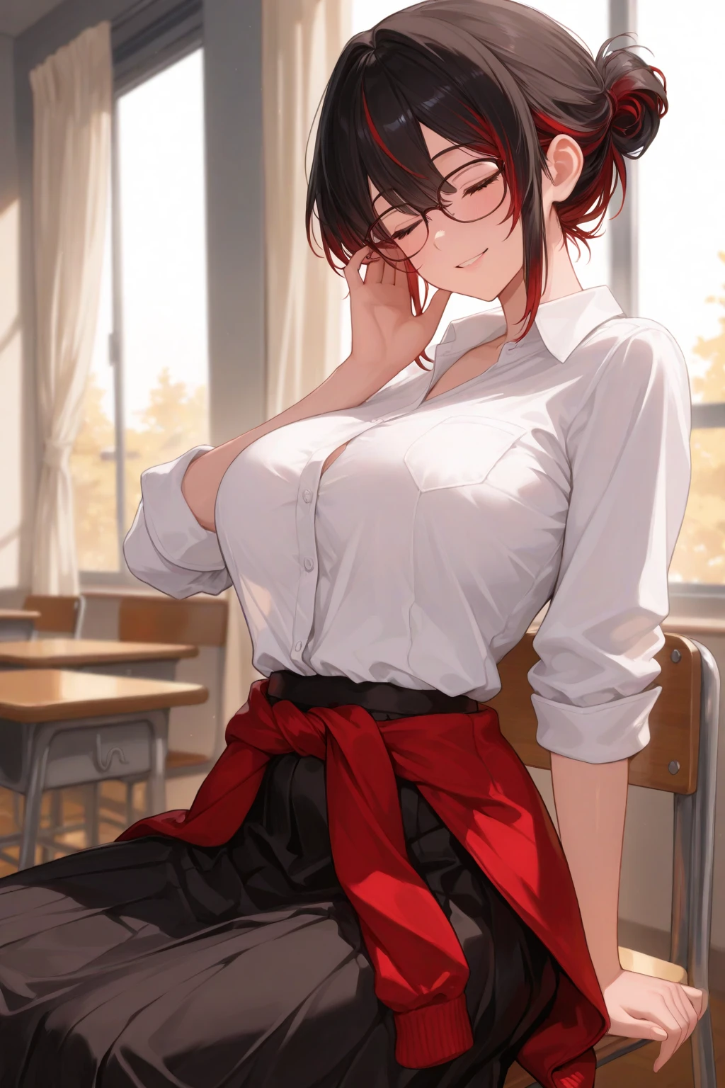 NSFW、My breasts are being massaged:2.4 Craggy hands (((Red long skirt, buttoning her blouse with her hands, opening the front:2.4. An elegant white short-sleeved blouse that shows off a white bra))),(((Apartment room、Sitting in a chair、Anxious expression、Tea on the table:1.3)))Mid-length bob cut hair:1.9. Big breasts:1.6、(((1 Female:1.3))), (((Brown Hair:1.3. Wavy Hair:1.5. Bob Cut Hair:1.9 Round Eyes Beauty:1.3. Shapely breasts, brown eyes, side-swept bangs, red cheeks:1.3 Sweat:1.3)))、(((Top quality masterpiece high resolution perfect human body:1.3))),(((Sweat:1.3,cute:1.3)))