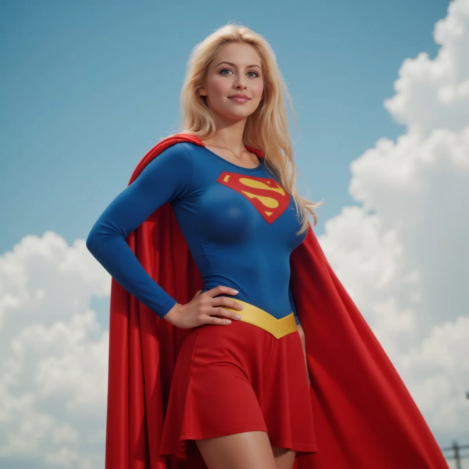 ((highest quallity)), ((work of art)), (be familiar with), (High definition), (realisitic), (realisitic), (best shade), low-contrast, (complex:1.4), side lighting, 8K, ((Helen Slator)), ((Super Girl)), face perfect、detailded、(Accurate representation of supergirl hands and fingers、blond、voluptuous body、(breasts big:1.1)、narrow waisted、big-ass、seducer、glamorous、(Kneeling)、woman on top, gaping mouth、(orgasming:1.0)、washing、perspiring、On the grass、in the deep forest、Wood々rodeado、blue sky、low front angle