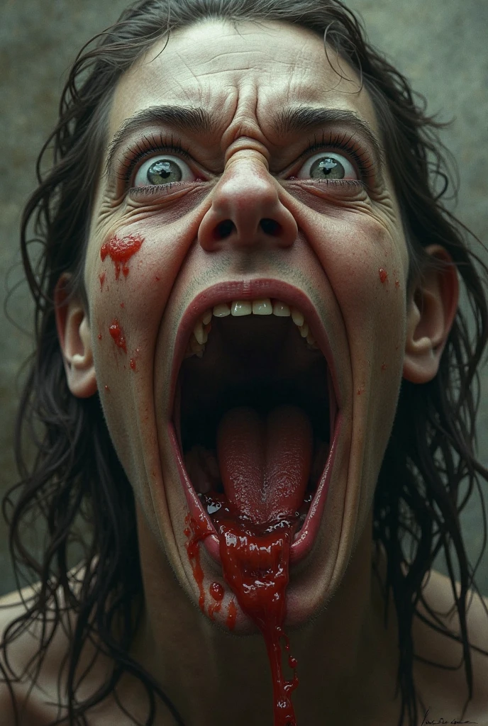 claustrophobia, Cinematographic film, showing the distorted state of a person, demon-possessed., sinewy neck, skin crawls from the wicked, Supernatural Energy, when they succumb to dark forces, consuming their body.