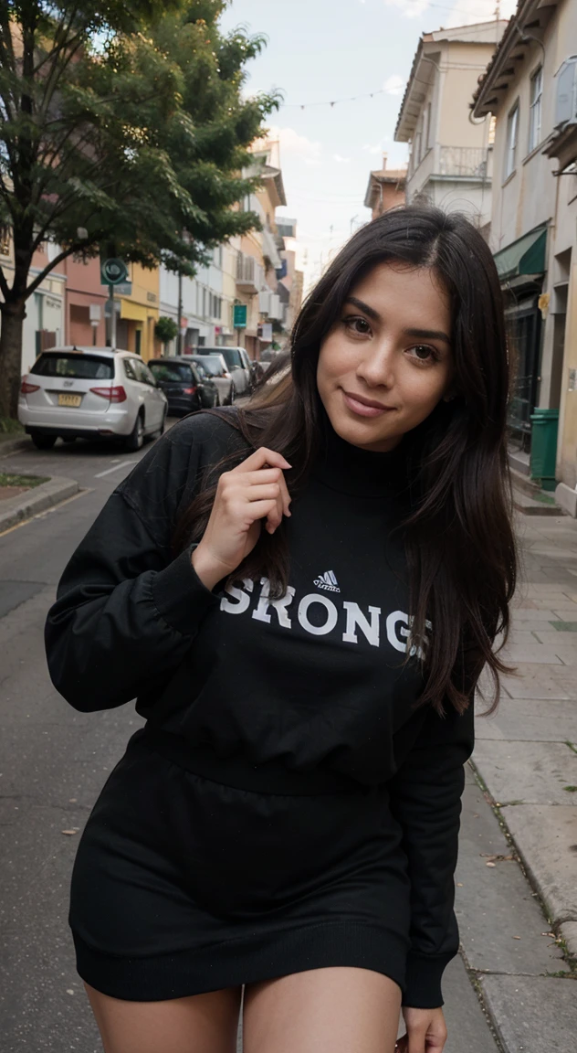 juhcampos, foto de retrato de corpo inteiro de uma mulher linda com cabelo loiro ondulado extra longo, olhos sedutores detalhados, pernas longas sexy, wearing tiny black shorts, camiseta preta, sneaker, ((detailedfacialfeatures)), (pele finamente detalhada), pele bronzeada, textura de pele realista, detalhes extremos da pele, (poros: 0.1), no fundo bela cidade cyberpunk futurista, luzes neon, obra-prima de melhor qualidade, fotorrealista,  hiperrealista, detalhado, 8k, HDR, (Cor suave: 1.2), profundidade de campo rasa, luz ampla, alto contraste, retroiluminação, bloom, brilhos de luz, chromatic aberration, foco nítido, foto de cor RAW