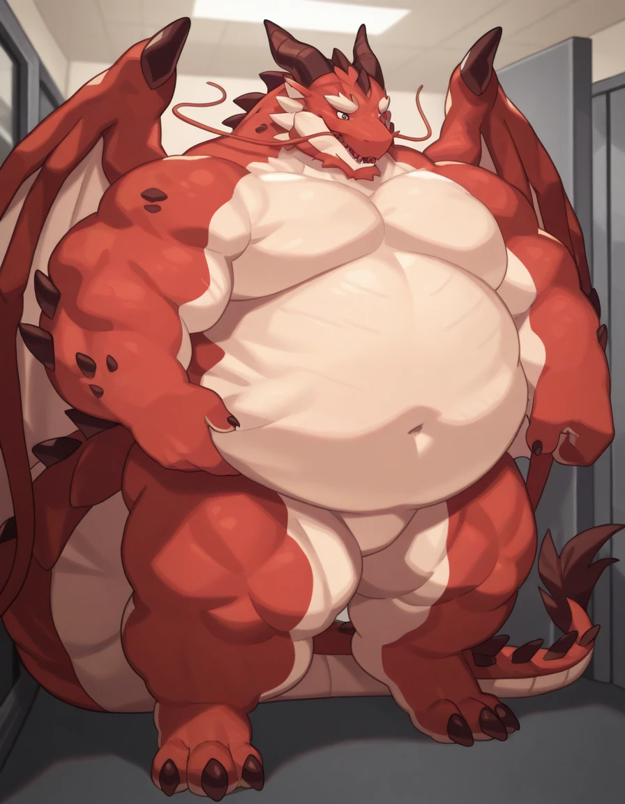 (((detailed eyes, detailed face))), (bara, oumi <lora:character_oumi_findigo_v1:1>, dragon tail, wings), male, (plump, fat, chubby, overweight), (fundoshi, topless), standing, arms behind back, smile, (by bna_v5, by inkudoragoon, by kicktyan), bedroom, (soft shading), 8k, UHD, masterpiece