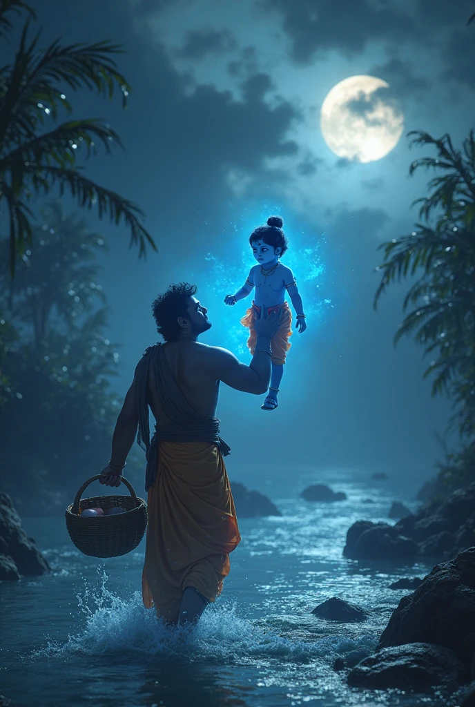 Background change with evening sky 18 year old realistic boy barefoot standing next to shiva idol, a realistic high quality image where there is an idol of realistic lord shiva in sitting role, the boy is wearing shirt on which SHANMUKH is clearly written. High resolution picture, 4k image, devotional atmosphere, natural realistic background, night moon view.