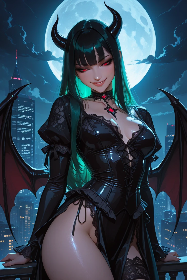 all-fours,Cleavage emphasis,(Beautiful fece(Devil Woman:1)portraitures:1.5)Hellscape with castles and hordes of demons(((masterpiece)))、((top-quality))、A MILF,redeyes,Sexy Armor,Black and gold skirt real、8K、ultra-detailliert、realisitic、landscapes、concept-art、exceptionally detailed RAW color photo、Side angle、(lensflare:0.7)、particle effect、Ray traching、cinematlic lighting、Shallow depth of field、photographed on a Sony Alpha 1、50mm wide angle lens、foco nítido、Cinematic Film Still、 dynamicposes、、(realisitic:1.3)、Blue-haired mohawk,Large bat wings,cold smile,Sexy Succubus,Devil Lady,Glowing red eyes.large full breasts,gazing at viewer,超A high resolution,Fangs visible from the mouth,