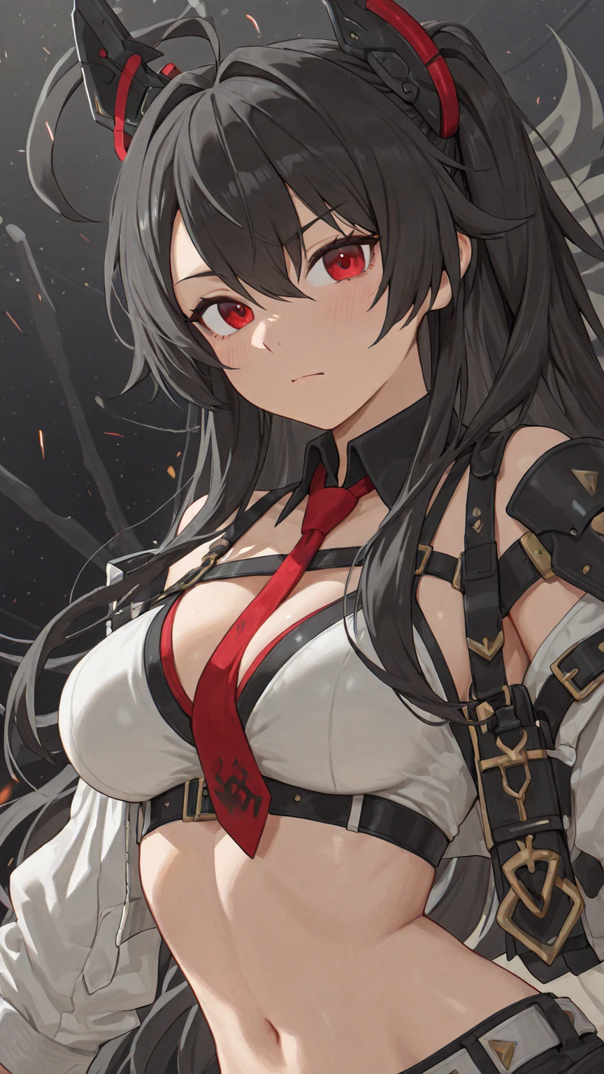 Create a masterpiece of 8k wallpaper featuring Lucy with blue eyes and short yellow hair, with intricate details and a sharp accent on her bare shoulders, the lower cleavage of the chest is cut out on the clothes, Happy smile, full - body, (Anime - style of depicting a woman in a sexy outfit), on the back lying on the bed, seductive anime girl, from girls frontline, anime goddess, trending on artstation pixiv, cushart krenz key art feminine, guweiz on pixiv artstation, top rated on pixiv, guweiz on artstation pixiv, fine details. girls frontline, Young cute anime girl, black hair, black eyes, jito eyes, brown skin, brownish skin, tanned skin, brown skin, luminous skin, big eyes, short ponytail, (short ponytail: 1.4), asymmetrical bangs, hair above left eye, sideburns, Slender, flat chested, small breasts, Breast, short stature,, detailed anime style, anime paint, digital drawing, anime face, hig quality, high detail, ultra-high-definition, 8K, sharpness, Sharp Contours, full - body, perfect ???????, the golden ratio, Low Rise Pants, sleeveless shirt, Blush, expressionless, Over-Knee Socks, In a Dim Cave, gauntlet, Glebe, Knuckle Guard Gloves, Knife Holster, Thigh Knife Holster, Upper Arm Knife Holster, Body Bag, One Shoulder Bag, Neck warmers, half boots, leather jacket, ninja, expressionless, Eyes, Looking at the garbage, high contrast, (8K UHD:1.2), (Photorealistic:1.2),(Masterpiece:1.4), (Best Quality:1.4),extremely detailed wallpaper, highly detailed illustrations, (1 girl), (better lighting) , (super-complex details) , 4K unified, (super-detailed CG: 1.2) , (8K: 1.2),(original), (Masterpiece) , (Best Quality),(Masterpiece:1.4),Anime-ish high quality,(pov), nanashimura, \(Boku no hero academia\), yellow gloves, black hair.