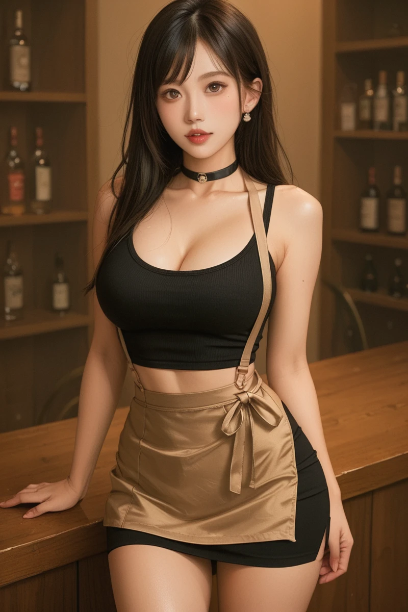 huge tit、Wearing an apron、Professional Photography、The whole body is shown、30-year-old woman with、slim figure、large full breasts、a miniskirt、Beautuful Women1a person、european face、(Red hair)、White apron、black maid uniform、tray、standing near the bar counter、Bakery background、Adobe Lightroom、Model body type、huge tit、black stockings photorealistic、Professional Lighting、tmasterpiece、Very delicately beautiful、