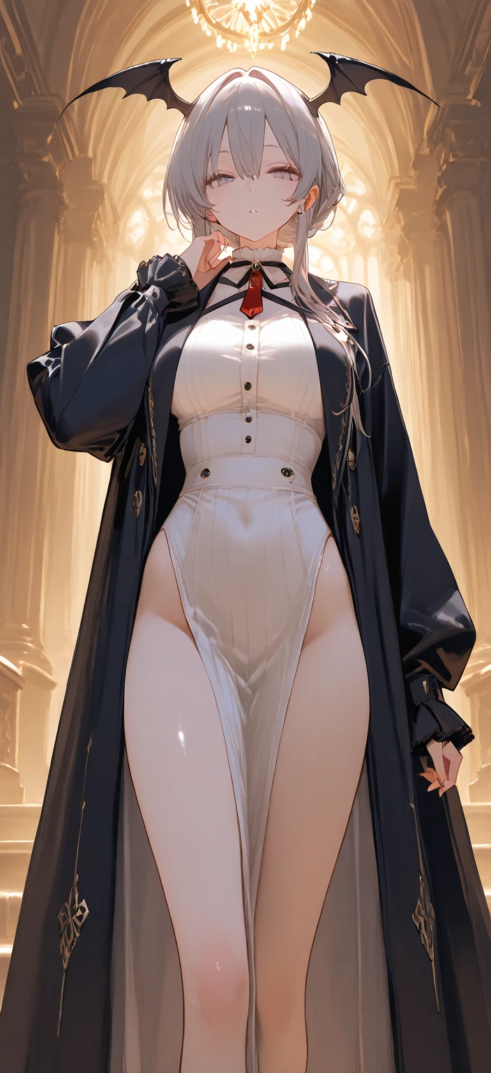 ((masterpiece, best quality, ultra-detailed, ultra-HD, photorealistic, cinematic)), alluring anime girl, average height, (surrealism), (wide shot, full body view:1.5), perfect body, sexy body, perfect face, perfect hands, delicate face, (large cleavage), round ass, long round legs, anime - style image of a woman in a short silken skirt and white shirt with black highlight, seductive anime girl, range murata and artgerm, extremely detailed artgerm, ilya kuvshinov and artgerm, krenz cushart and artgerm, leeloo sexy outfit, photorealistic anime girl render, (sleek black hair), (sensual pose, hands in the head), (gradient background:1.2), brown eyes, detailed pupils, rosy lips, blushing, slightly parted lips, (revealing outfit)