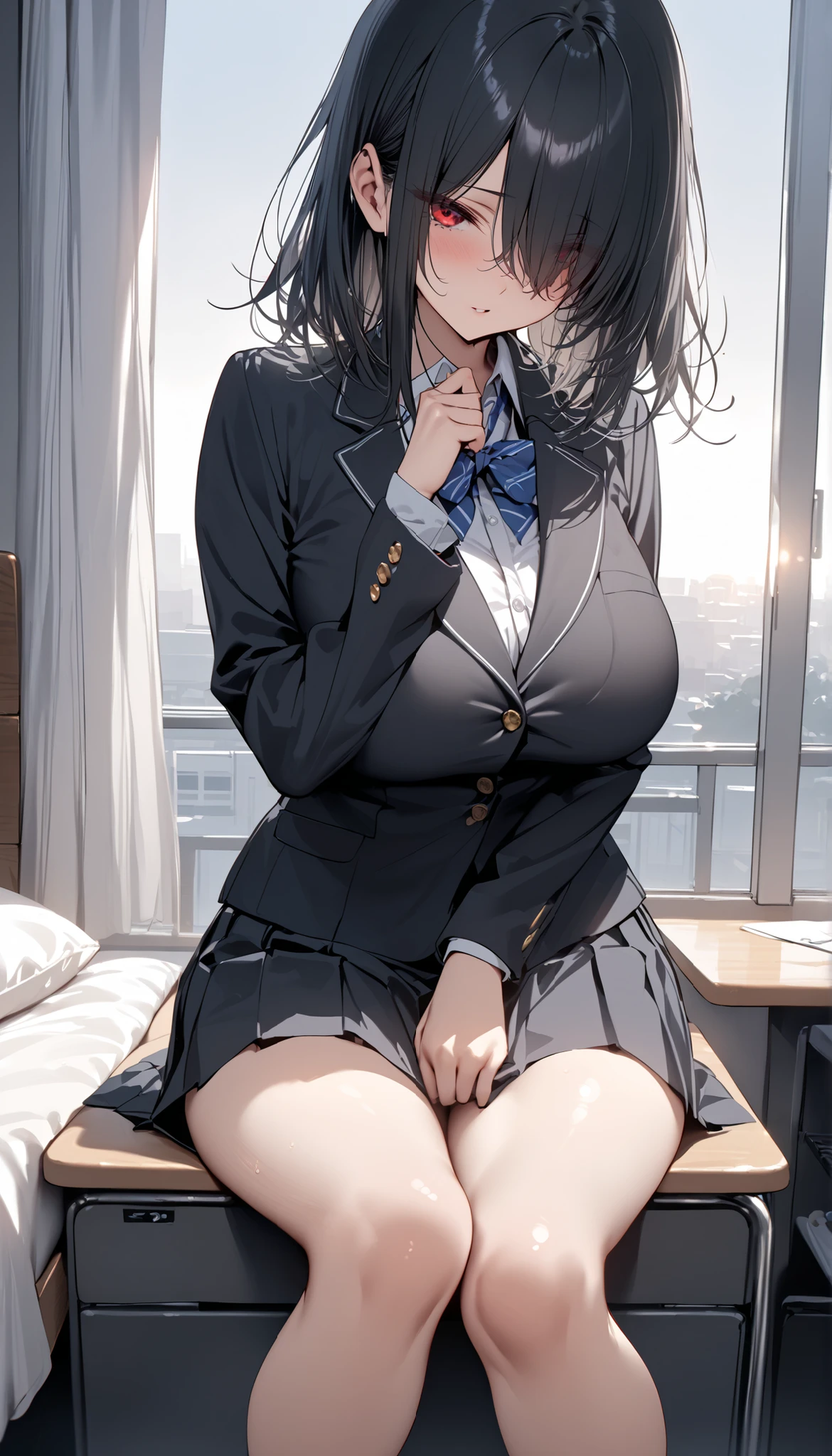 ((NSFW)), (Official art、Best Quality、Unity 8k Wallpapers、32K、masterpiece、ultra-detailliert、超A high resolution、realisitic、Photorealsitic:1.2)、(natural soft light:1.2)、Fireglow effect、film grains、Best Shadows、side lights、sideshot、(Ultra-detailed and complex 3D rendering)、Detailed beautiful face and eyes、Sharp pupils、Realistic pupils、middlebreasts、Smile、high-heels、Woman in skirt and shirt, Office Clothes, on the beds、bent at the knees、Opening legs、open one's legs、pantie shot、 wearing business casual dress, A sexy、business clothes, at hotel、wearing a suit and glasses, Fully dressed, business outfit, embarrassed from, A slight smil、Business attire、Open Shirt、Overflowing sexual fluids、cleavage of the breast、huge-breasted:1.5、A sexy、((Spread legs wide:1.5))、white panties、(( Slipping out of your panties:1.1))、(((vaginal、SEX、penises、1male people)))