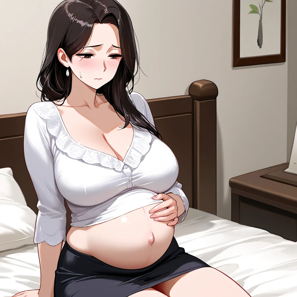 1 Girl, With cat ears,pregnant, Having children, Work, 拥抱她的pregnant肚, 穿pregnant妇装