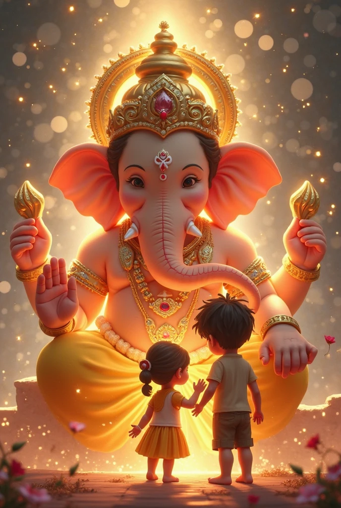 Colorful ganesh with a boy on the teshirt name Jashwanth ai image genarete