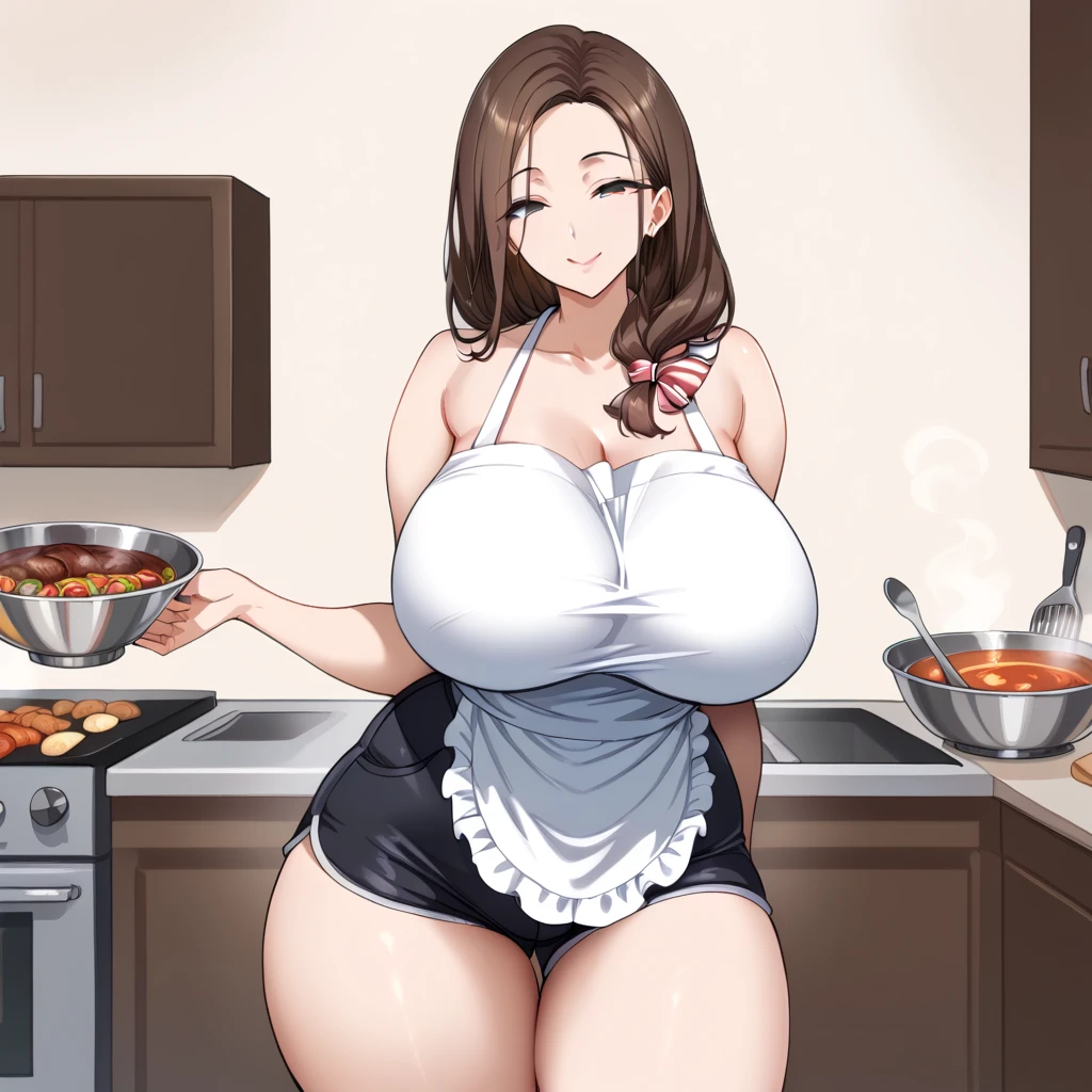 Woman showing pouty breast in tight bikini big breasts cooking showing nipples