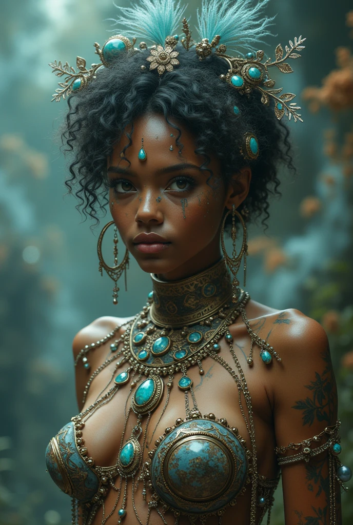 32k, total nude full body view from head to toe of black skin young skinny woman, ((without clothes, black skin, absolutely nude, small boobs)), very beautiful tribal raccoon sexy skinny young 20 yo woman with excessive intricately detailed vivdly colorful facepaint bodypaint makeup, stunning radiant teal eyes, gorgeous white hair with pink highlights, magical night sky background, (total nude) full length body shot, trending on artstation, sharp focus, studio photo, intricate details, highly detailed, 32K resolution, perfect composition, perfect face, ultra detailed