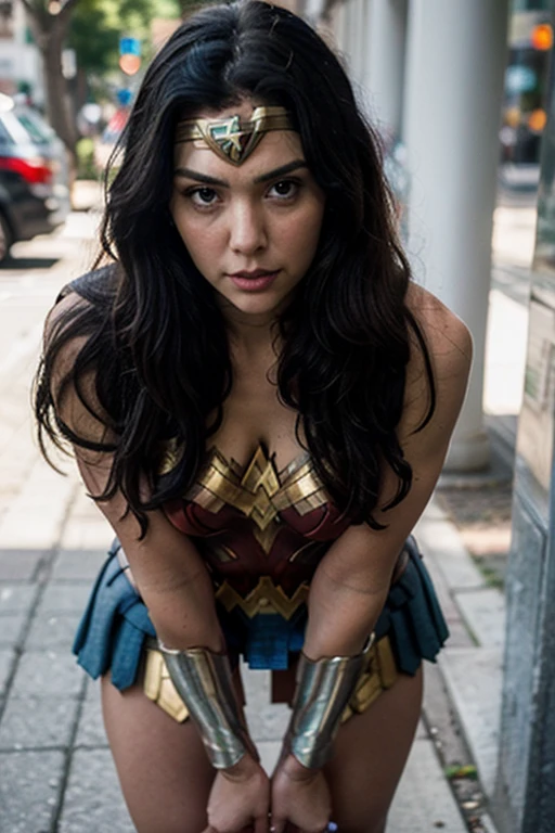 Wonder women, pussy bleeding blood, squat