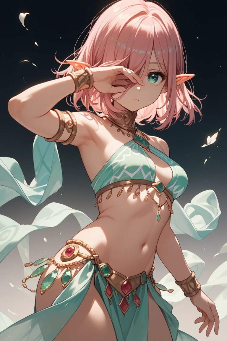 (masterpiece:1.4, best quality), (intricate details), unity 8k wallpaper, ultra detailed, beautiful and aesthetic, perfect lighting, (1girl), (pink hair, green eyes, medium breasts),, dynamic pose, dynamic angle, lipstick, slim, slim body, medium breasts, , detailed background, realistic, solo, perfect detailed face, detailed eyes, highly detailed, blush, hair ornament, rolling_eyes, cross-eyed,