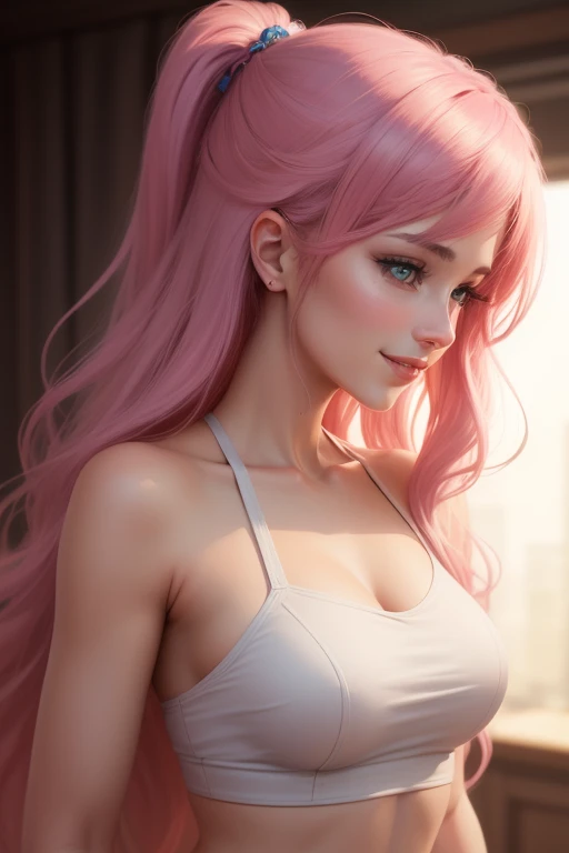 (Masterpiece, A high resolution, Best quality:1.3), 8K, Highly detailed, Intricate, Colorful, vibrant image, Sharp focus, digital blending, 4K, Popular on Pixiv Ingrid, ((Towels)), Solo, Mature female, 40yo, A MILF, Curvy, (dark skinned female:1.15), Dark skin, posing on a, Classroom, Table, chair, Sitting, (Expressionless:1.2), view the viewer, Cowboy shot, Pink hair, Very long hair, Forehead, hair intakes, Purple lipstick, Makeup, Moles under the mouth, Yellow eyes, Perfect eyes, Perfect face, ultra detailed hair, hyperdetailed face, Earrings, Ultra-detailed lips, Large breasts, Ultra-fine lipstick,
