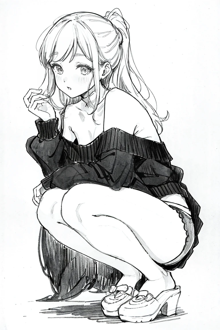 masterpiece, best quality, 1 teenage girl, Sexy,Mature,Appearance, Smile, Show Curve, ,underwear,Portraits,Everlasting,permanent,full-body shot,Exposing the whole body,Line Art, monochrome, No background,Show your toes,