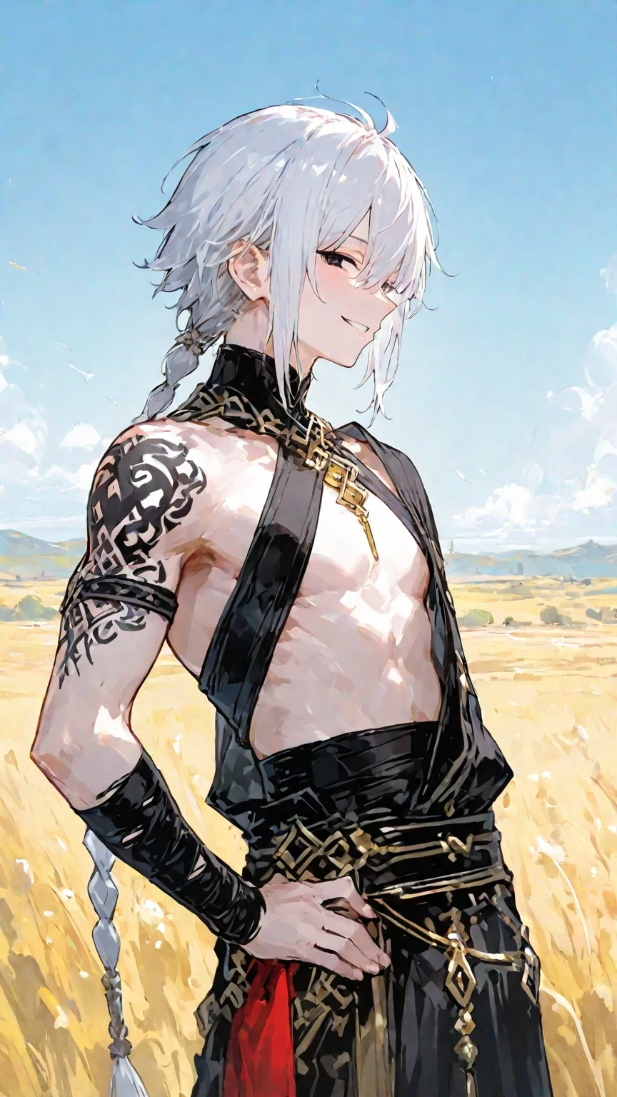 Tied up fight masterpiece juvenile Tea Skin tights Gray Hair Slanted Eyes Glare Slender male
