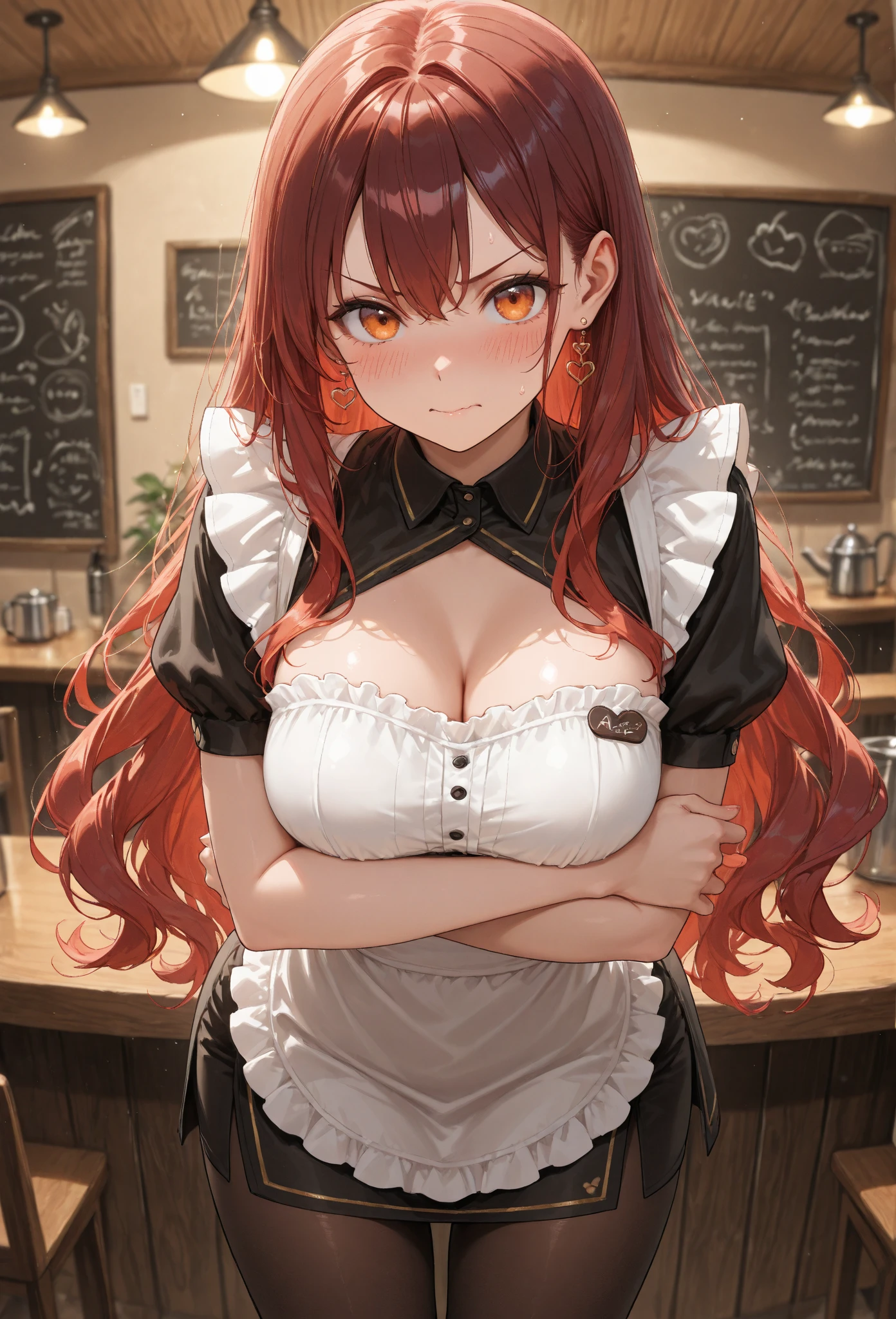 mastute piece,Best Quality,insanely detailed,8k cg,nsfw,
(shoot upper body:1.3),
(1girls:1.3),standing,looking at viewr,body in front,((both arms behind back:1.4)),(sailor waitress costume:1.2),(bare breasts:1.2),break,
blush,shy,(ecstasy face),(trembling:1.2),break,(light red hair:1.2),
break,
perfect breasts,perfect teats,(open mouth:0.9),(large breasts:1.3),
(coffee shop:1.1),