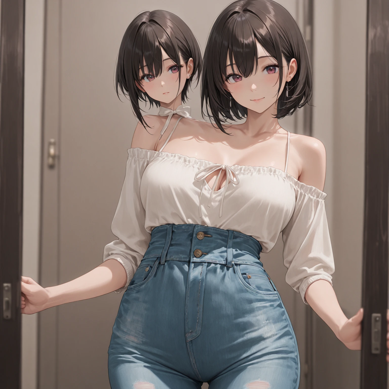 (masterpiece, best quality, ultra quality, high quality, hyper detailed, intricate detailed, perfect anatomy, shiny skin), ((body shot:1.2)), (3women are posing for a camera), (In the school changing room), slender, happy、fun、(Laughing with your mouth open:1.2), brown hair, blond hair, silver hair, navel, jewelry, looking at viewer, necklace, long hair, short hair, Abdominal muscles, (Thong:1.2),straight hair, bob cut, blunt bangs, silky hair, hair clip, hair band, hair ribbon, one-length haircut, ducktail, outward curled hair, French twist hair, twintails, side ponytail, single braid, wavy hair,