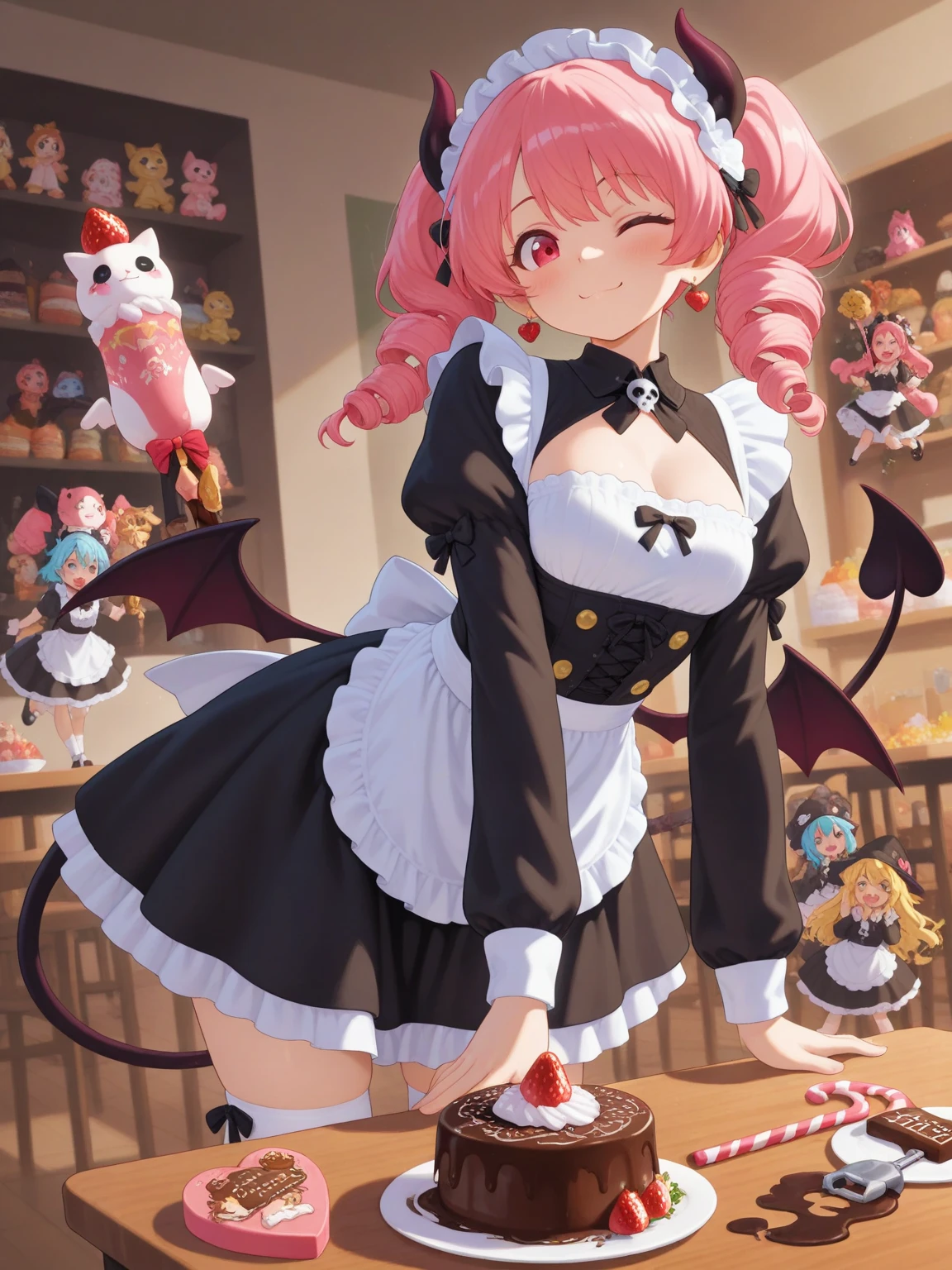 ((Full body shot: 1.5))、((One animal))、((Real female cat))、Big smile、スリムなスタイル、((The background is blurred and nothing is visible))、kpop idol costumes、Cute chibi anime sitting on a plate, long pink hair with twin tails、I have cat ears、Wear a blue mini dress, Smiling, Logo is cheap、Iridescent colors、Heavily